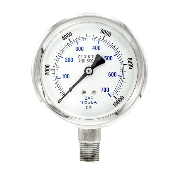 Pro 4 in Dial, 0/10,000 PSI & Bar, 1/2 in NPT, Lower Mount Dry/Fillable Pressure Gauge PRO-301D-402U-01 - main